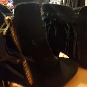 Breckelle's Vegan Leather Black Suede Fringe Heeled Boots Size 10